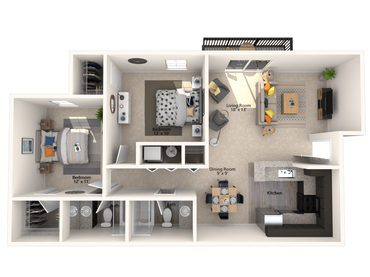 B2: 2 Bed 2 Bath floor plan