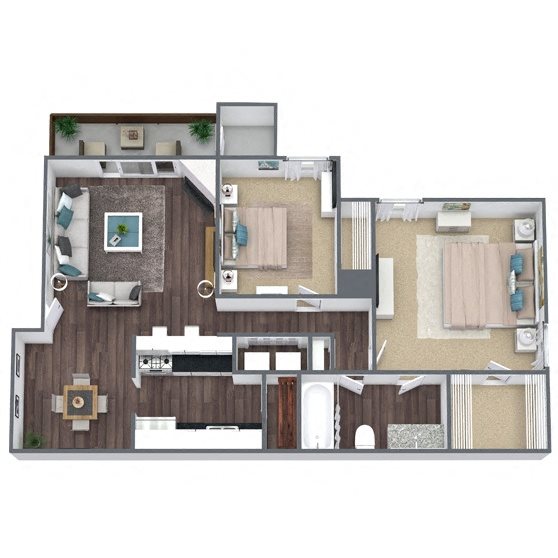 B1: 2 Bed 1 Bath floor plan