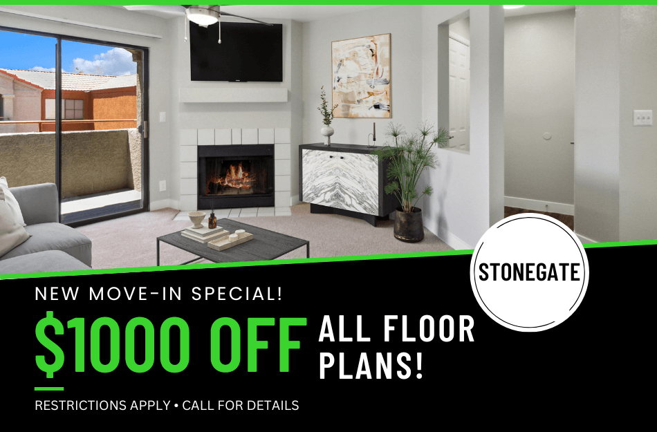 $1000 off all floor plans, with a 12+ month lease, on approved credit, call for details.