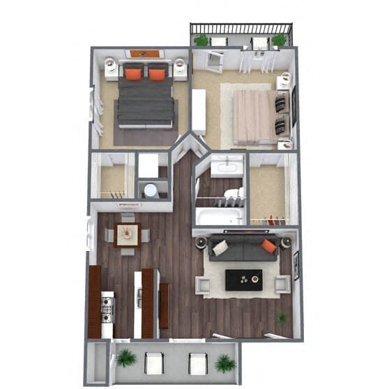 B1: 2 Bed 1 Bath floor plan