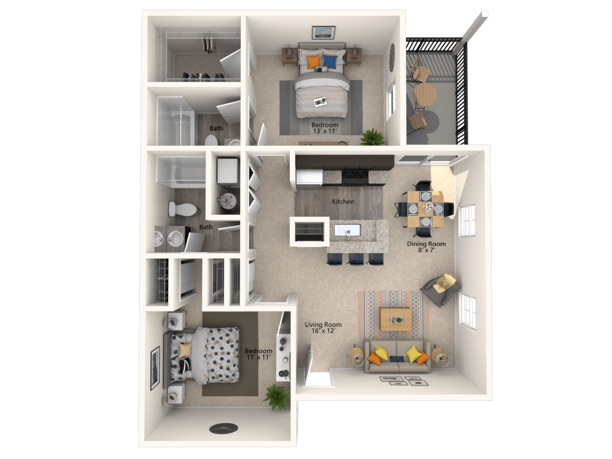 B3: 2 Bed 2 Bath floor plan
