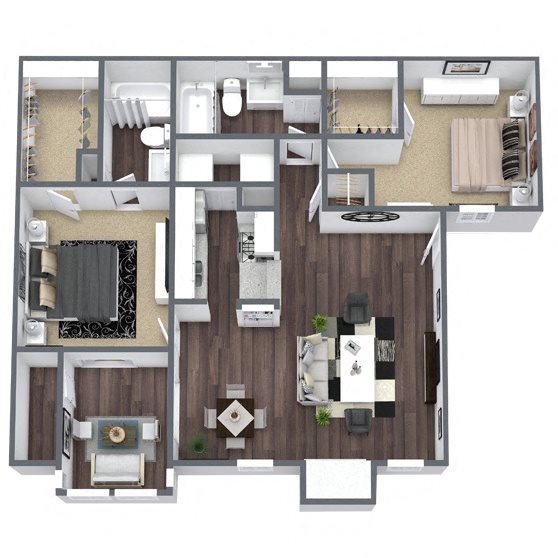 B3: 2 Bed 2 Bath floor plan
