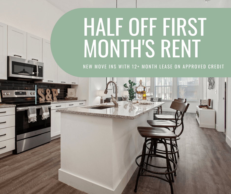 half off first months rent for new move-ins on approved credit, with a 12 month lease.