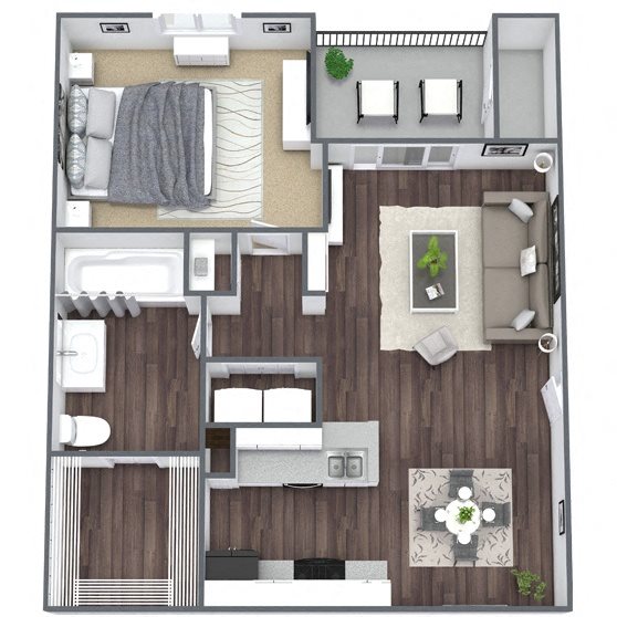 A2: 1 Bed 1 Bath floor plan