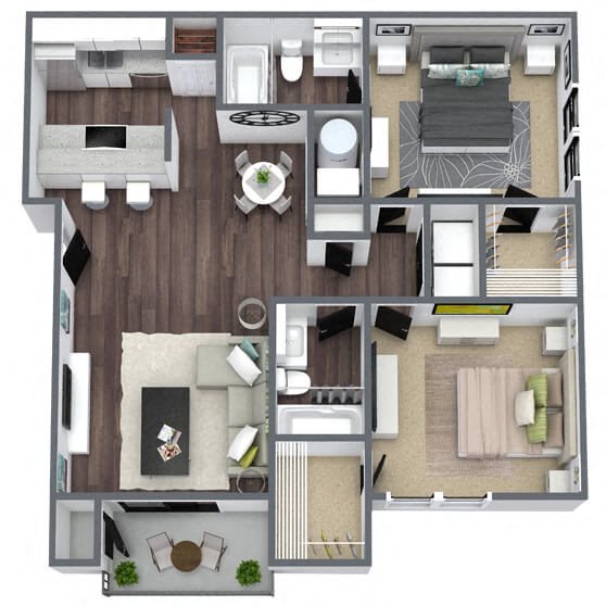 B1: 2 Bed 2 Bath floor plan