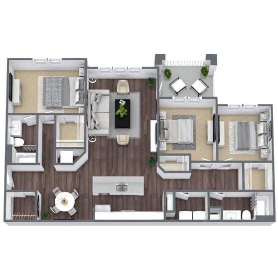 C1: 3 Bed 2 Bath floor plan