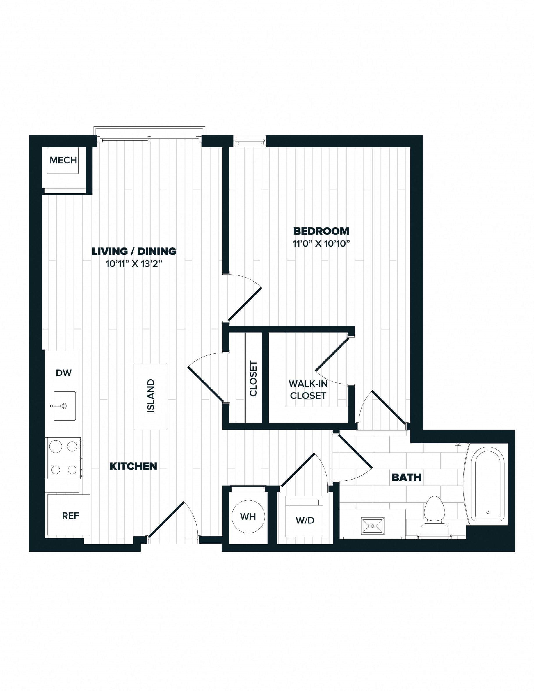 A7: 1 Bed 1 Bath floor plan