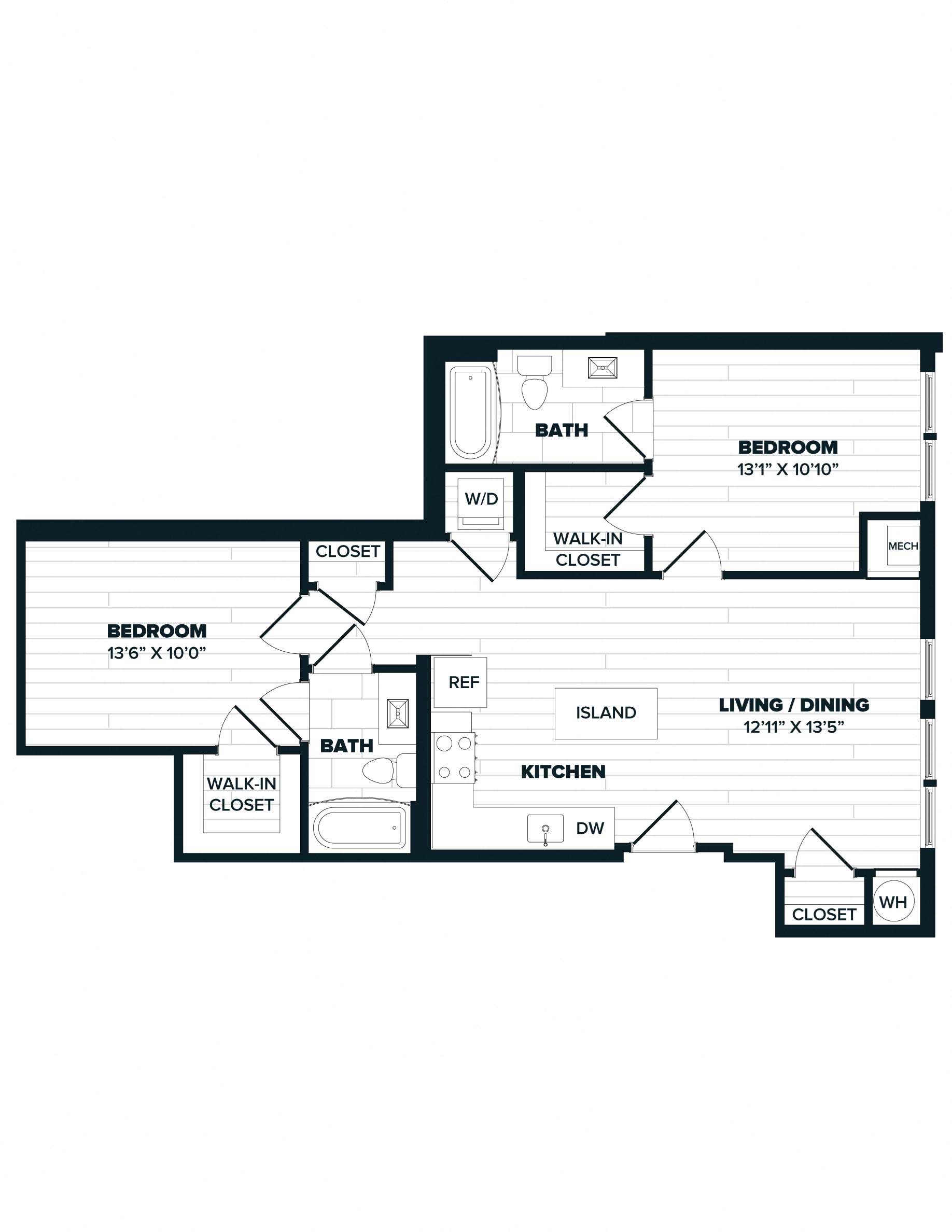 B5: 2 Bed 2 Bath floor plan