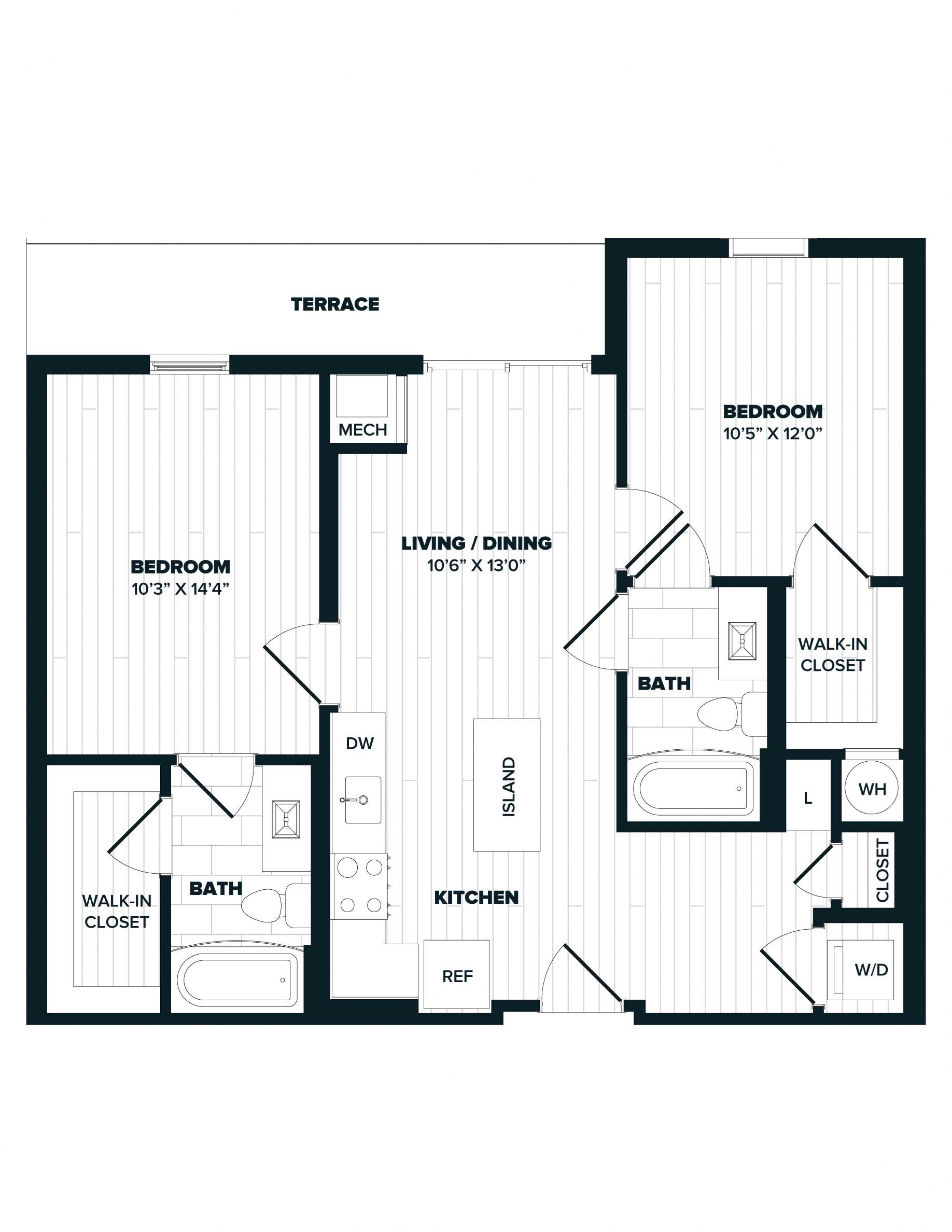 B3: 2 Bed 2 Bath floor plan