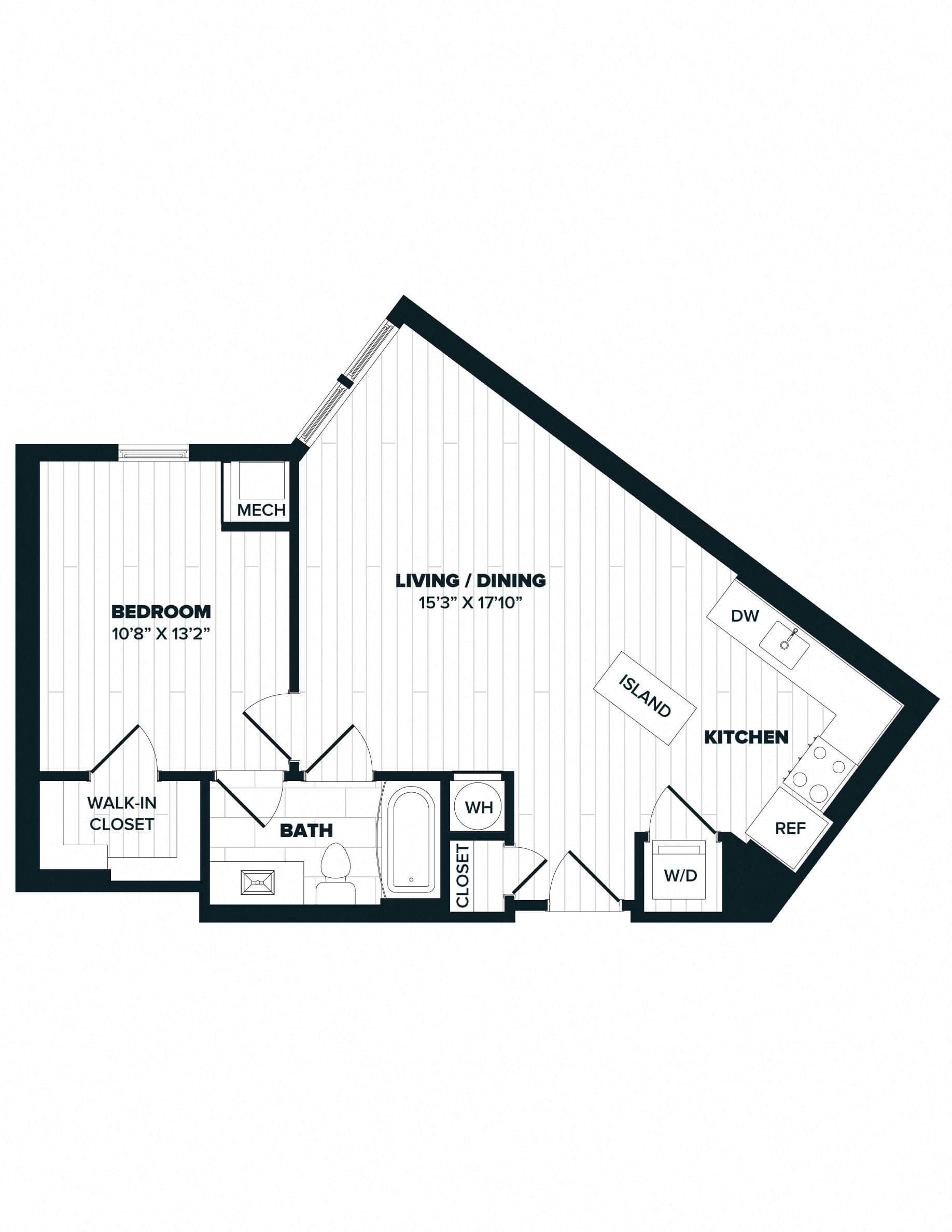A12: 1 Bed 1 Bath floor plan