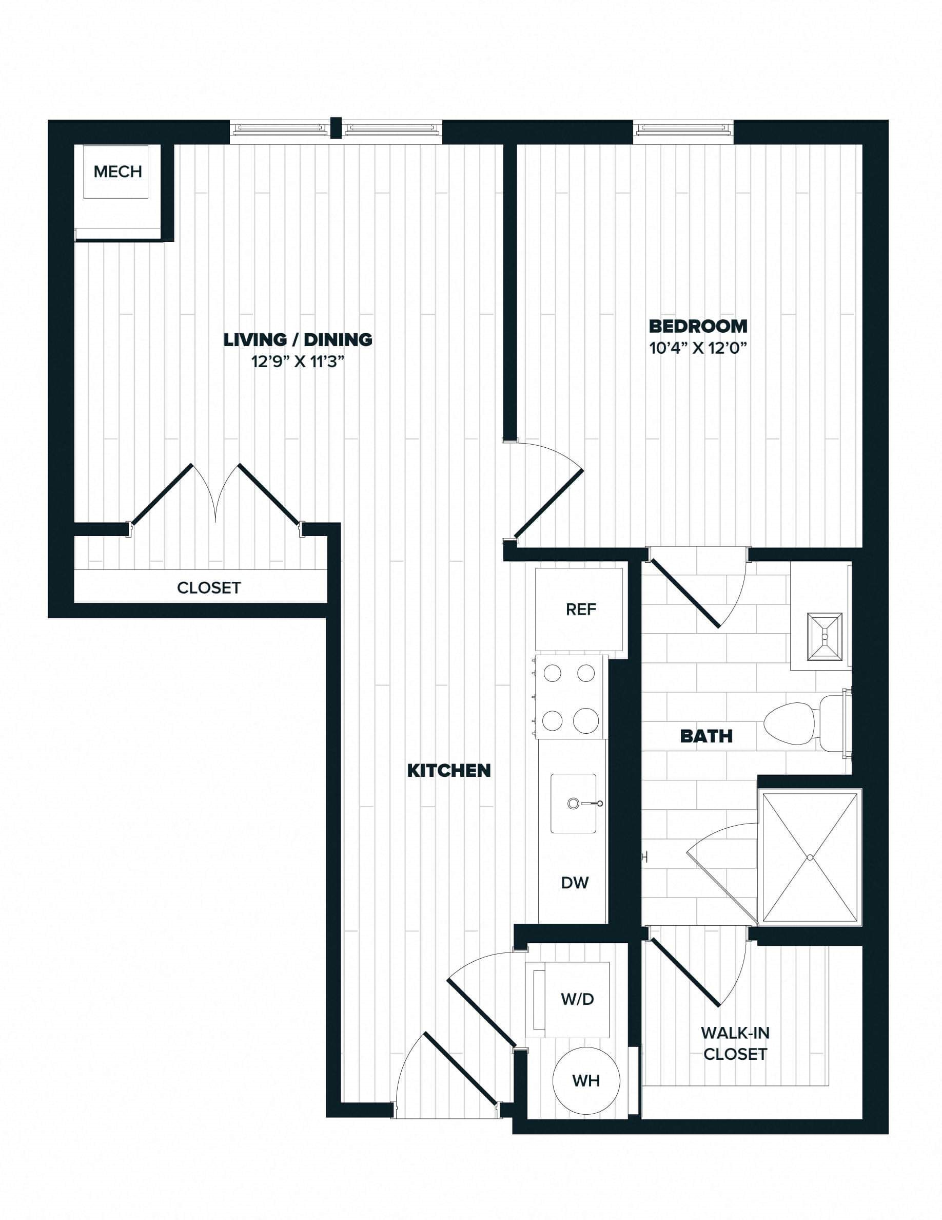 A6: 1 Bed 1 Bath floor plan