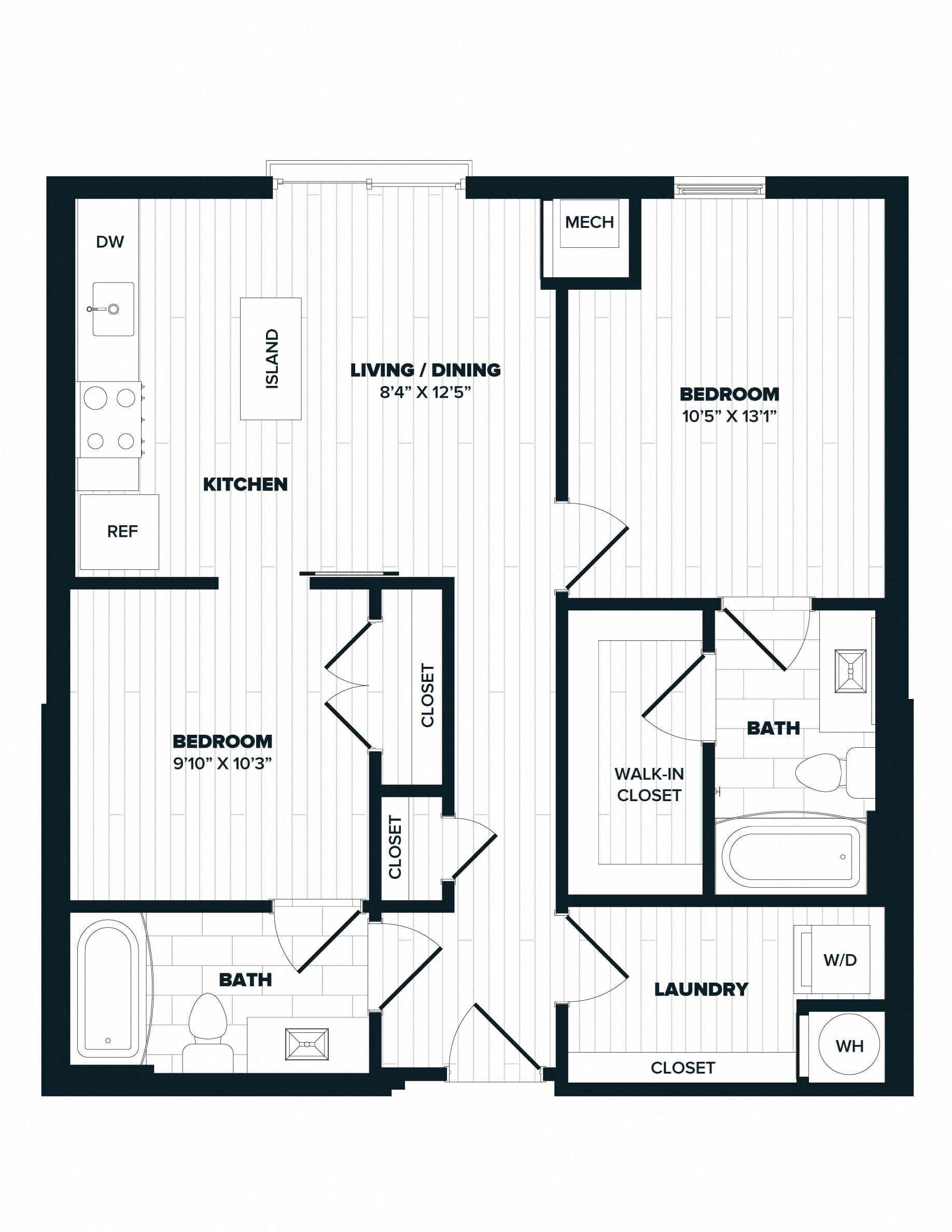 B1: 2 Bed 2 Bath floor plan