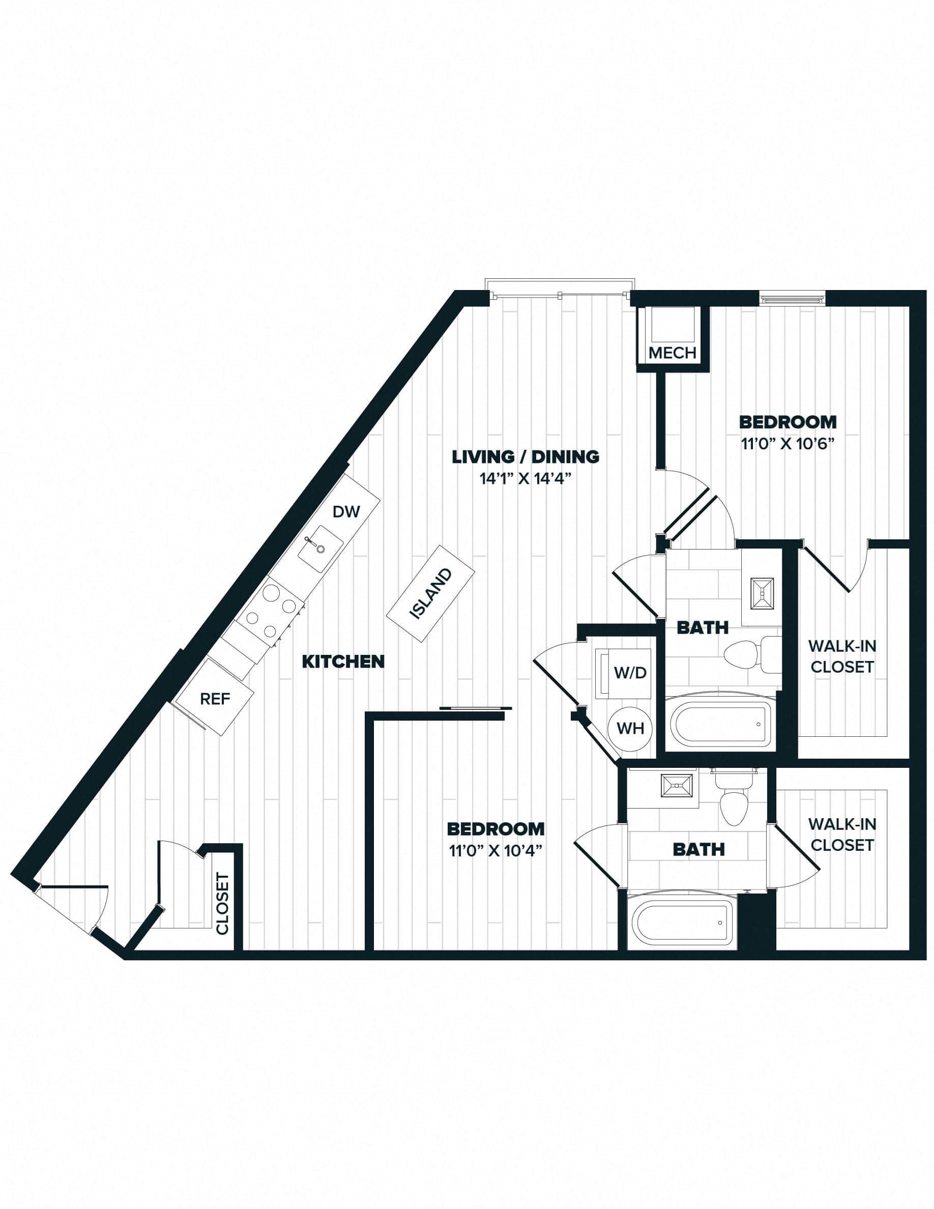 B6: 2 Bed 2 Bath floor plan