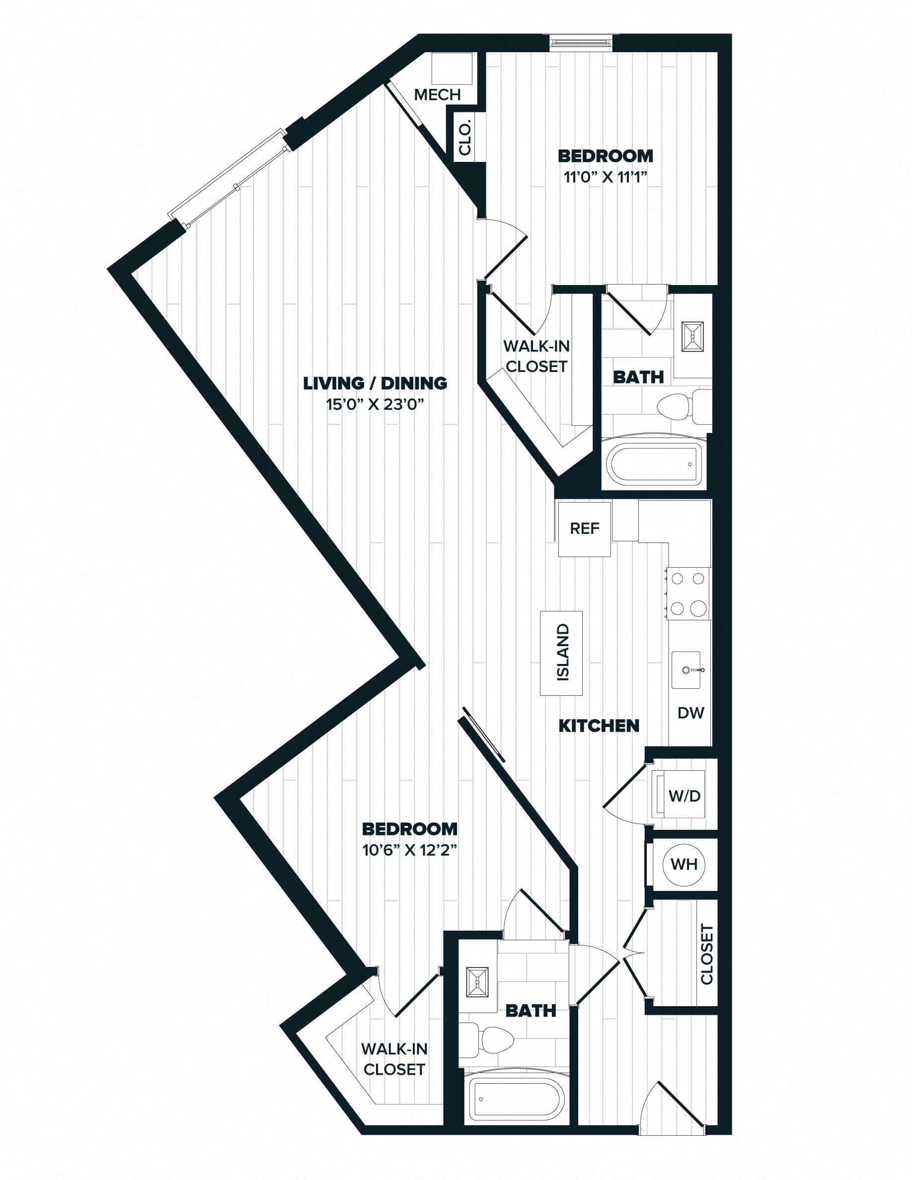 B13: 2 Bed 2 Bath floor plan