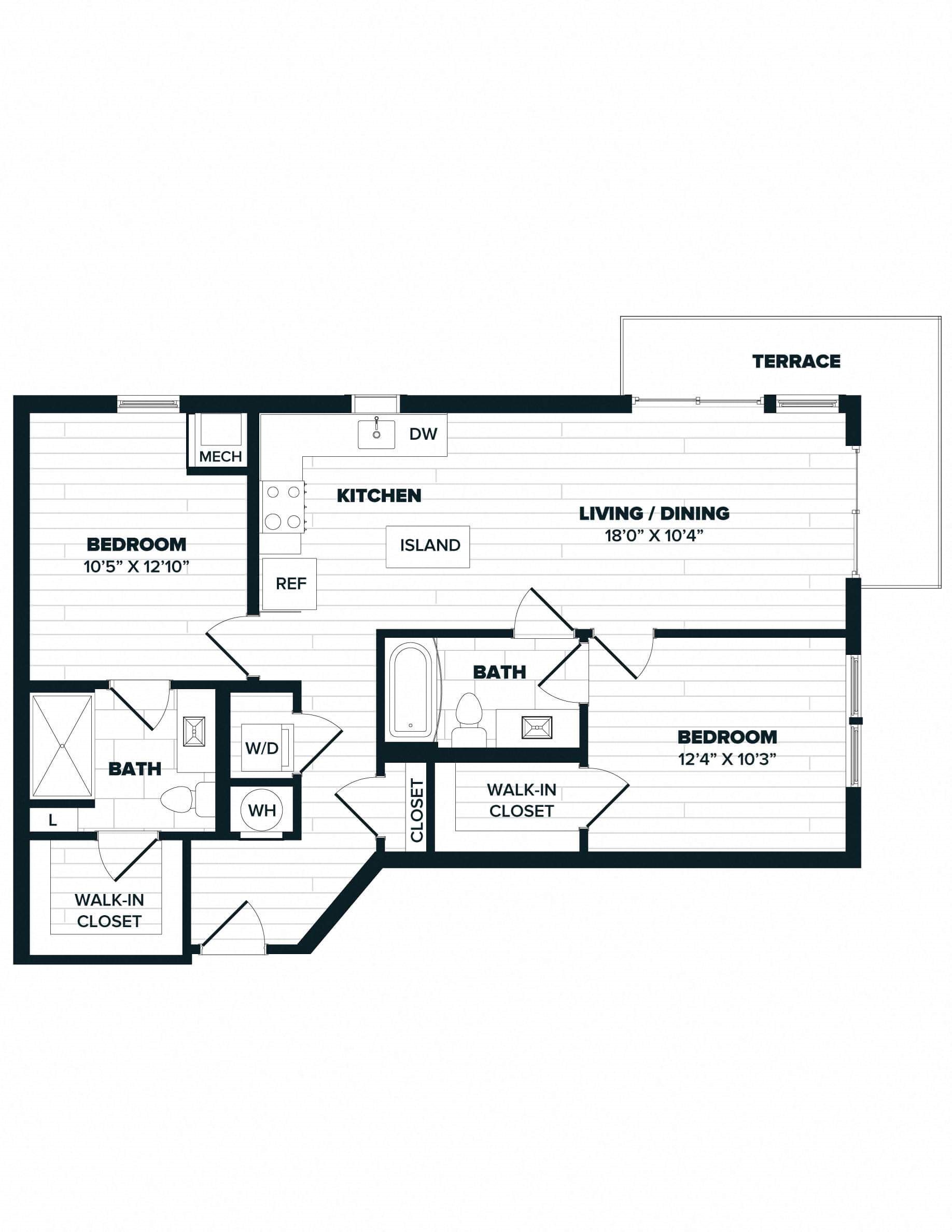 B7: 2 Bed 2 Bath floor plan