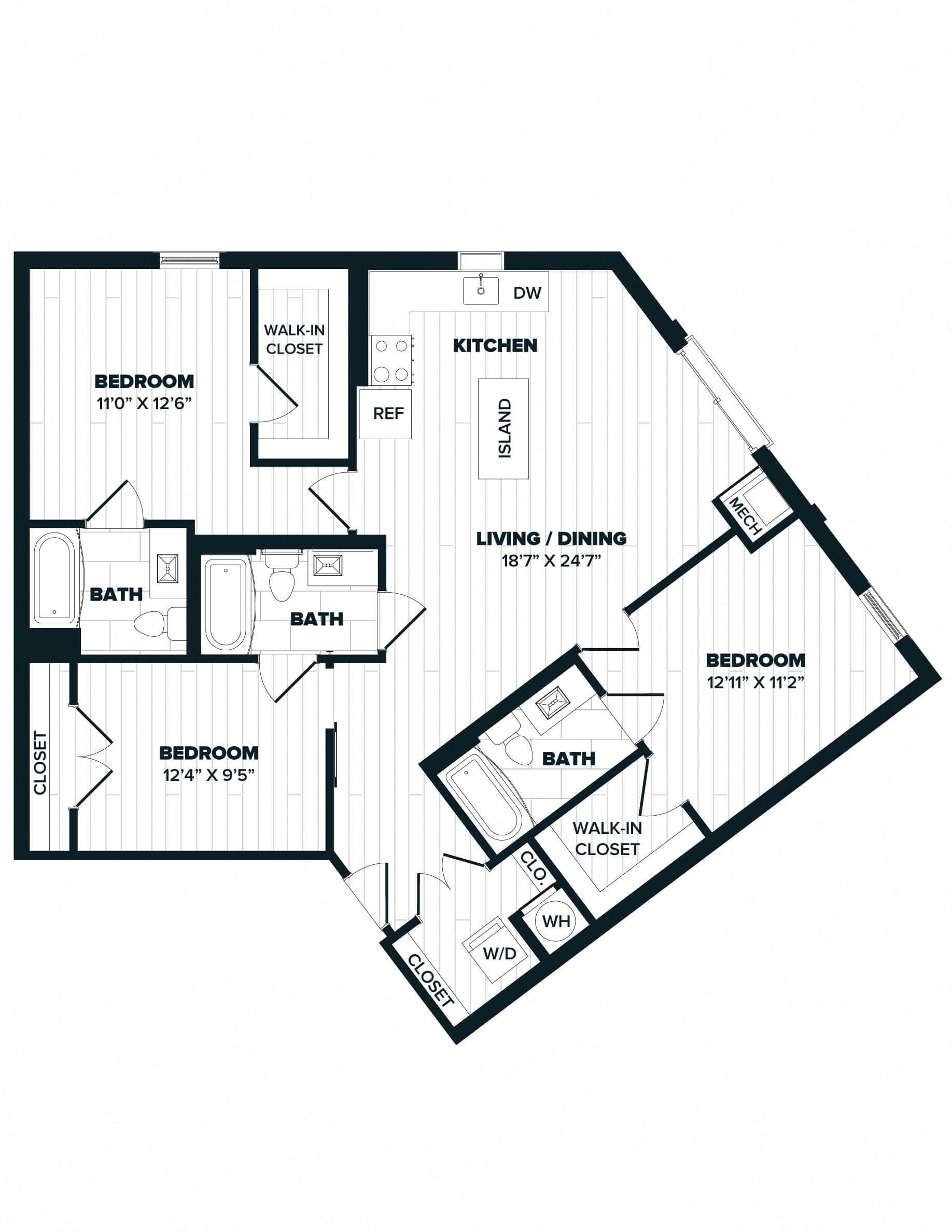 C3: 3 Bed 3 Bath floor plan