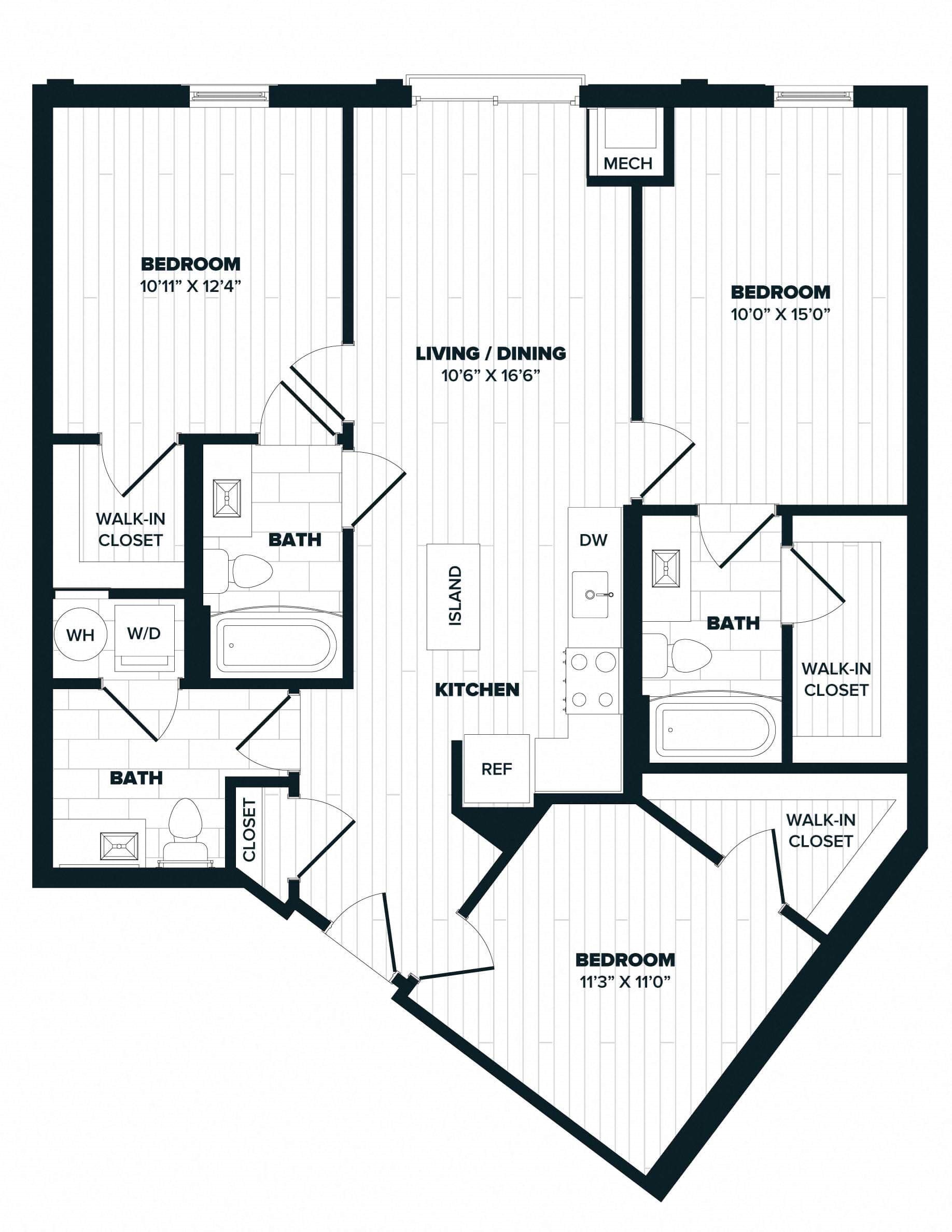 C1: 3 Bed 3 Bath floor plan