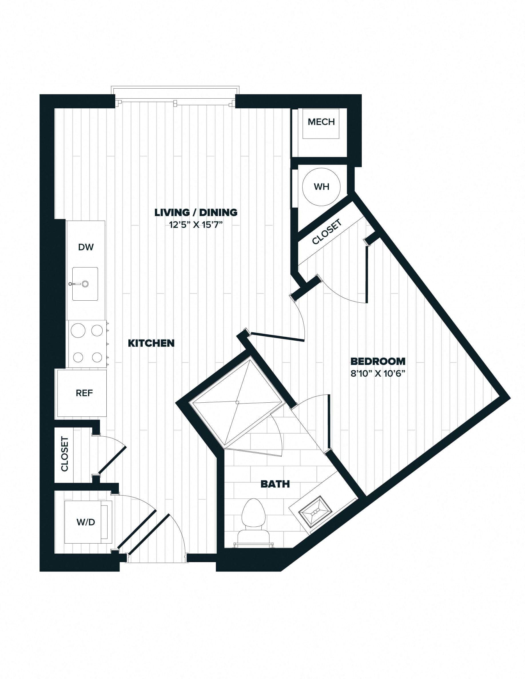 S2: 0 Bed 1 Bath floor plan