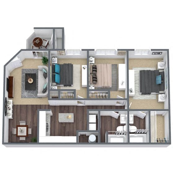 C1: 3 Bed 2 Bath floor plan