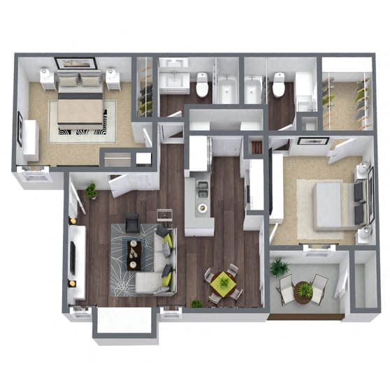 B2: 2 Bed 2 Bath floor plan