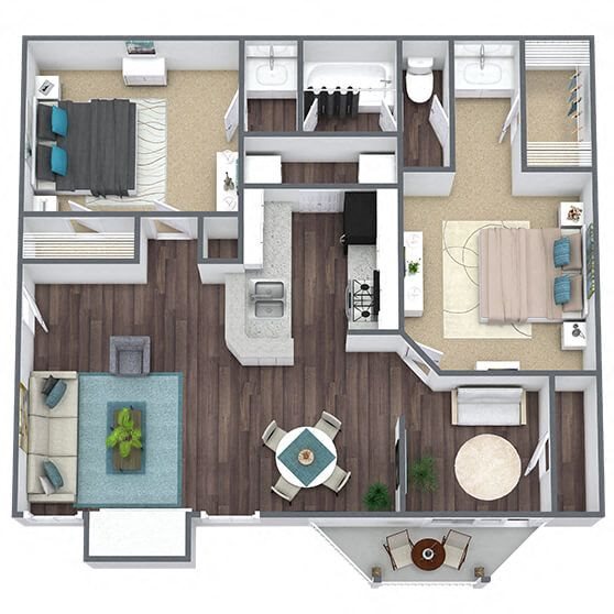 B1: 2 Bed 1 Bath floor plan