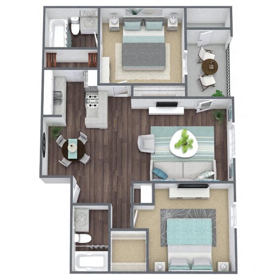B1: 2 Bed 2 Bath floor plan