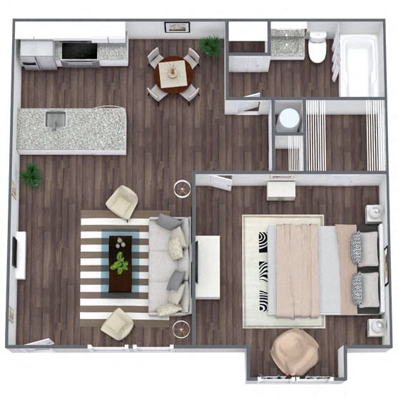A2: 1 Bed 1 Bath floor plan