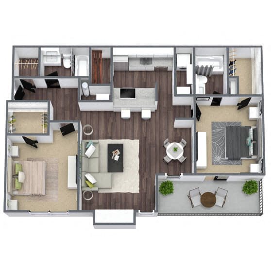 B2: 2 Bed 2 Bath floor plan