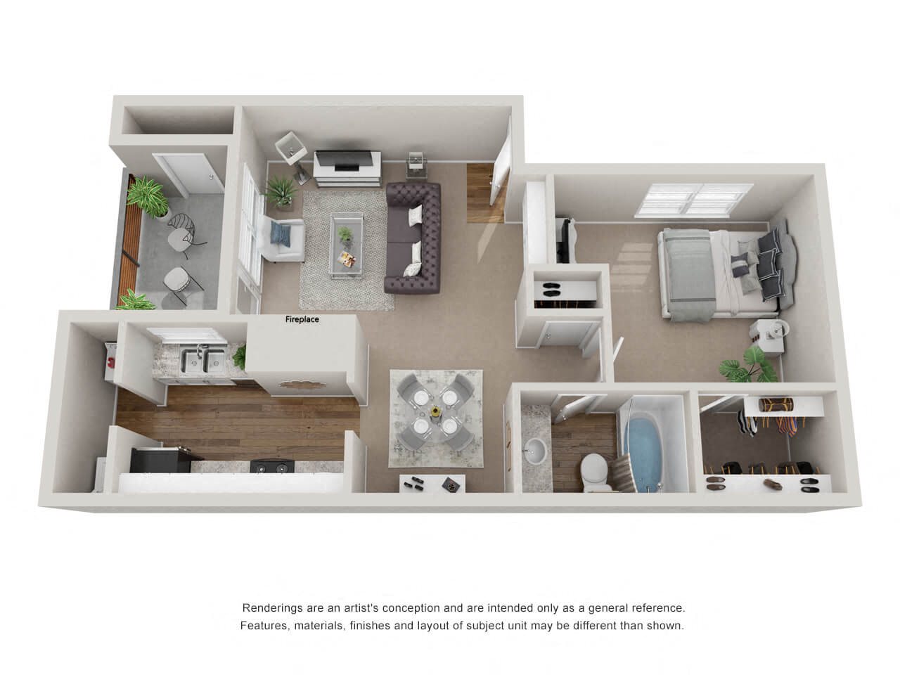 A3: 1 Bed 1 Bath floor plan