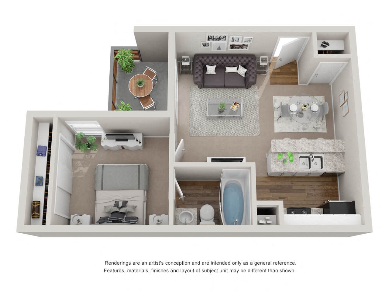 A1: 1 Bed 1 Bath floor plan