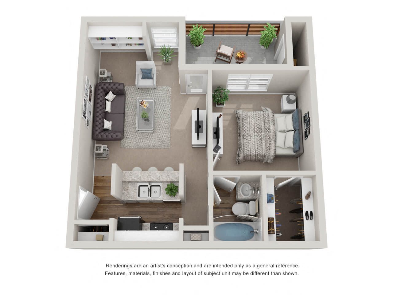 A2: 1 Bed 1 Bath floor plan