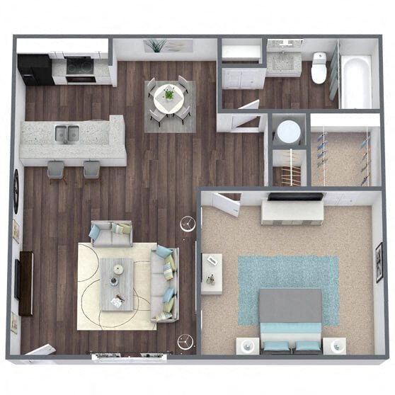 A1: 1 Bed 1 Bath floor plan
