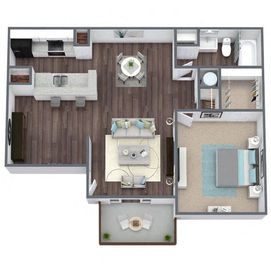 A2: 1 Bed 1 Bath floor plan