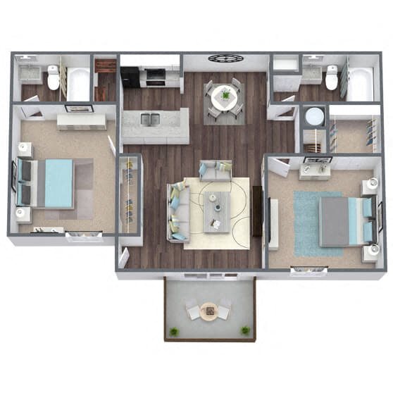 B1: 2 Bed 2 Bath floor plan
