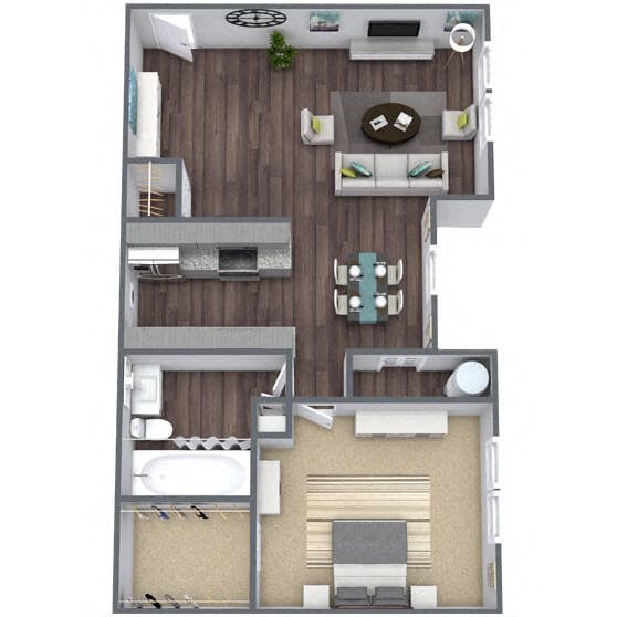 A2: 1 Bed 1 Bath floor plan