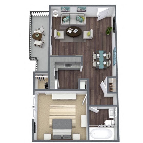 A1: 1 Bed 1 Bath floor plan