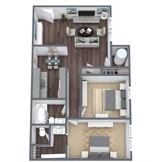 B1: 2 Bed 1 Bath floor plan