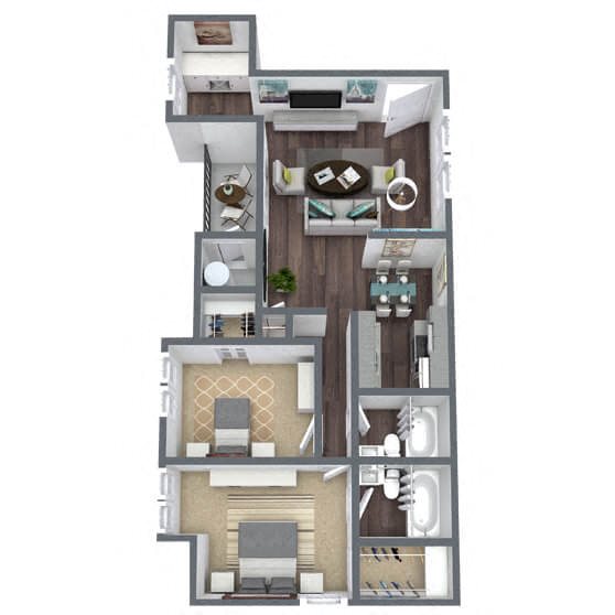 B2: 2 Bed 2 Bath floor plan