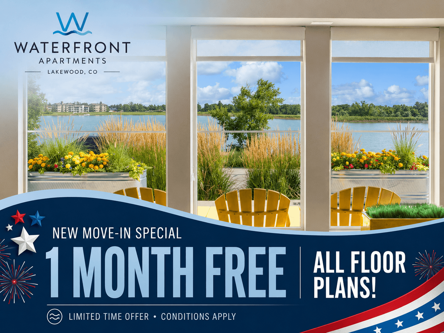  Celebrate America's 250th Anniversary with our Biggest Summer Special! Get One Month Free + $250 Look and Lease Bonus when you apply this week. Conditions apply, call for details.
