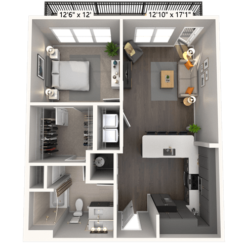 A1 1x1 747 SF-FP floor plan