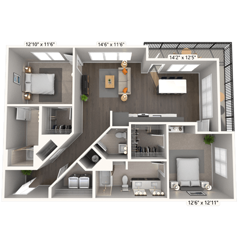 B3 2x2 1202 SF-FP floor plan