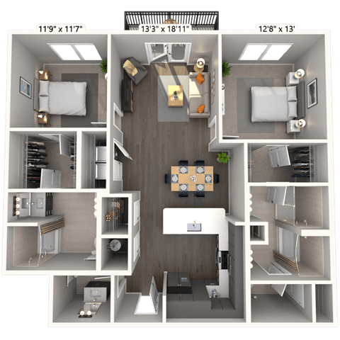 B4 2x2 1247 SF-FP floor plan