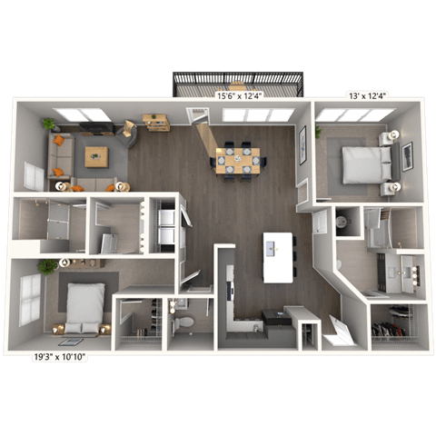 B7 2x2 1402 SF-FP floor plan
