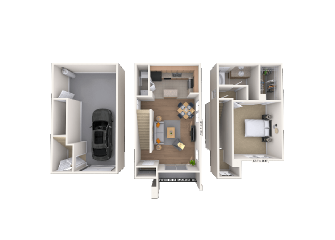 Townhome 1x1 837 SF floor plan