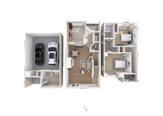 Townhome 2x2.5 1230-1274 SF floor plan