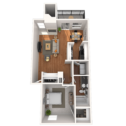 Traditional 1x1 846-875 SF floor plan