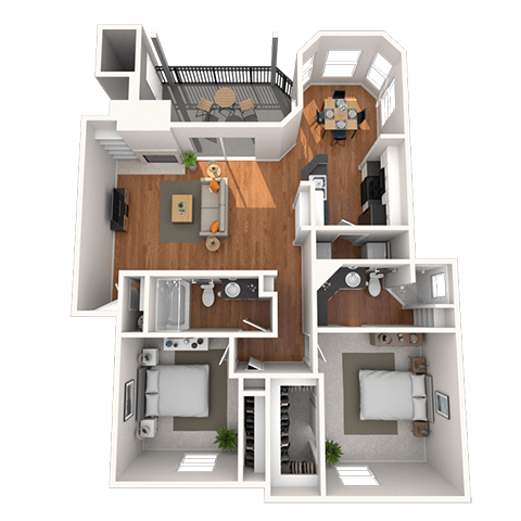 Traditional 2x2 1052-1172 SF floor plan