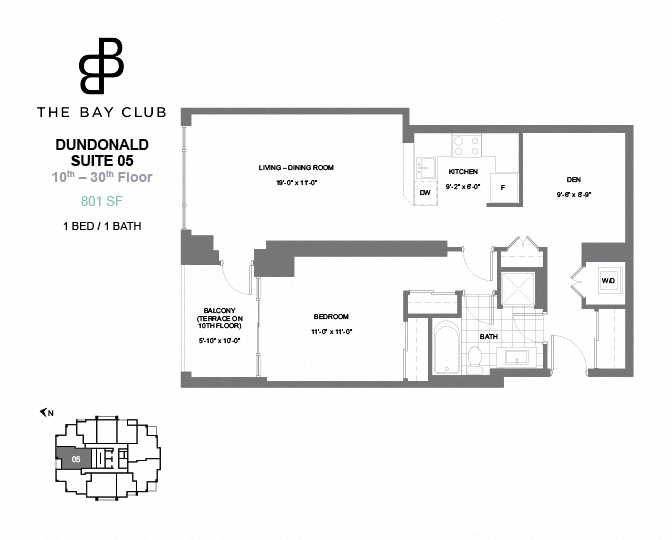 Alexander 1bedoom+den floorplan