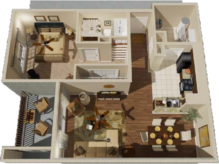 The Warren - 1 Bedroom , 1 Bath Floorplan