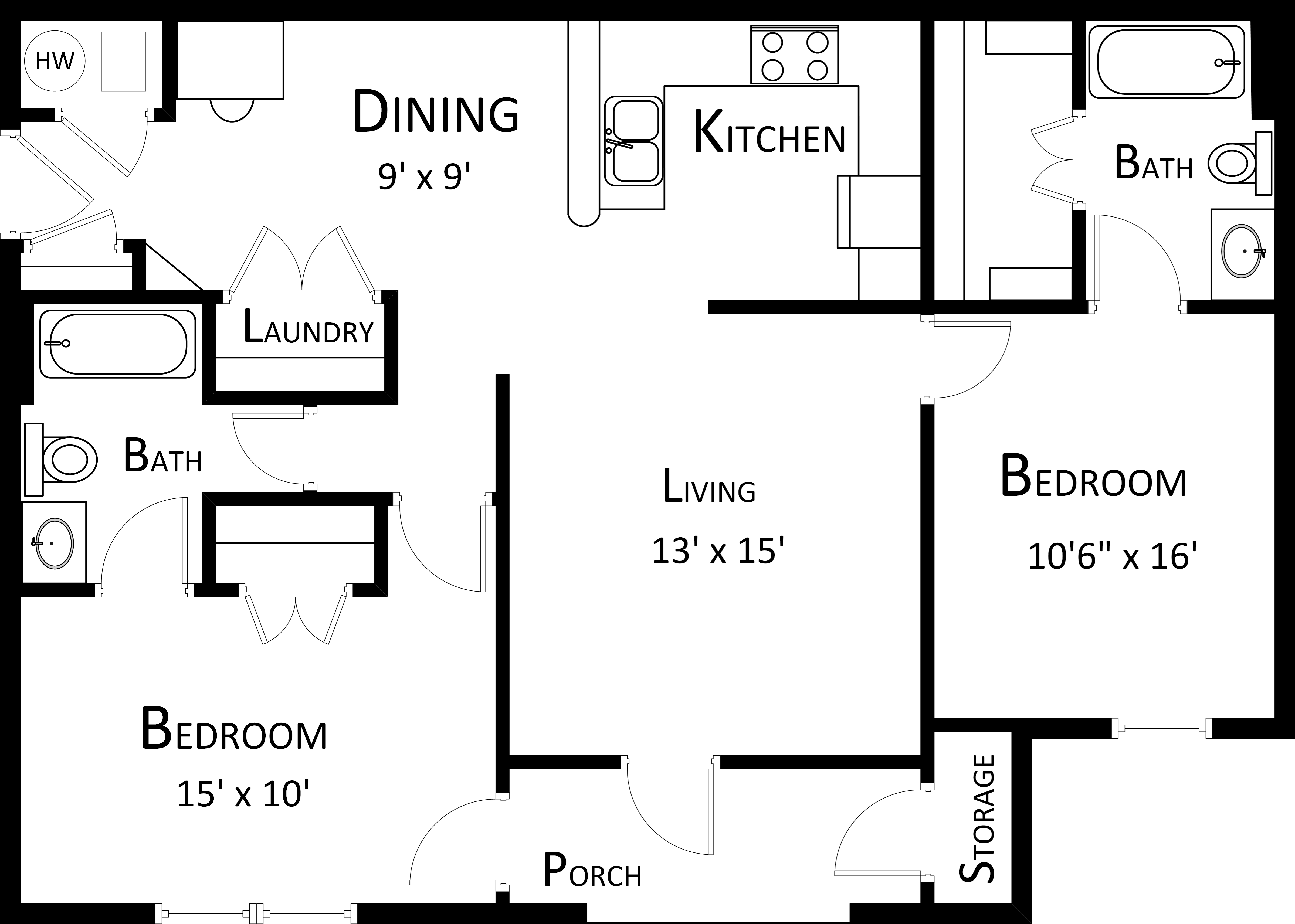 Vantage Apartment: Two Bedroom, Two Bath, 1056 SQ FT